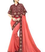 Peach Embroidered Cotton Silk Saree With Blouse