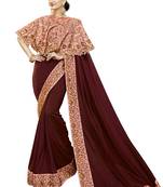Maroon Embroidered Cotton Silk Saree With Blouse