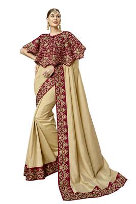 Beige Embroidered Cotton Silk Saree With Blouse 1