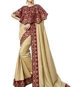 Beige Embroidered Cotton Silk Saree With Blouse