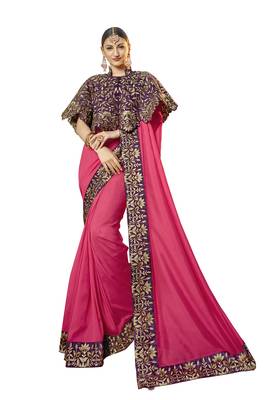 Pink Embroidered Cotton Silk Saree With Blouse 1