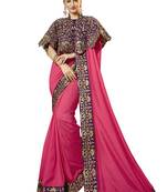 Pink Embroidered Cotton Silk Saree With Blouse