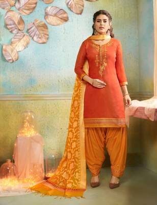 Orange Embroidered Chanderi Silk Salwar 1