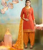Orange Embroidered Chanderi Silk Salwar