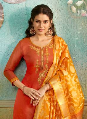 Orange Embroidered Chanderi Silk Salwar 2