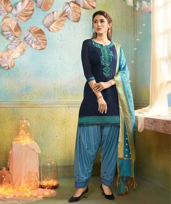 Blue Embroidered Chanderi Silk Salwar 1