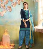 Blue Embroidered Chanderi Silk Salwar