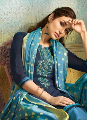Blue Embroidered Chanderi Silk Salwar 2