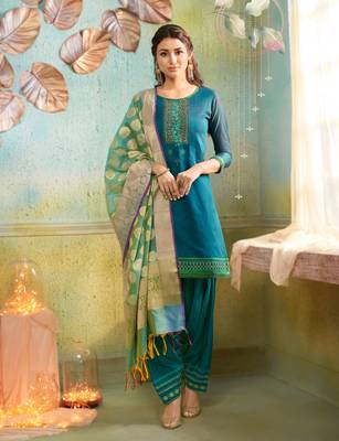 Blue Embroidered Chanderi Silk Salwar 1