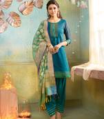 Blue Embroidered Chanderi Silk Salwar