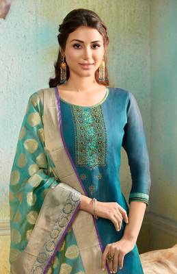 Blue Embroidered Chanderi Silk Salwar 2