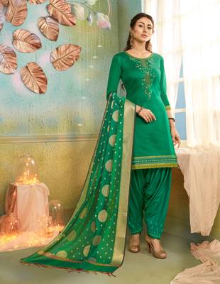 Green Embroidered Chanderi Silk Salwar 1
