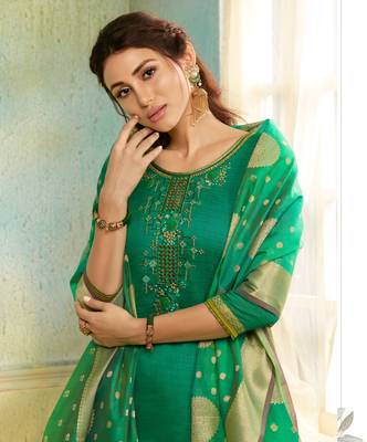 Green Embroidered Chanderi Silk Salwar 2