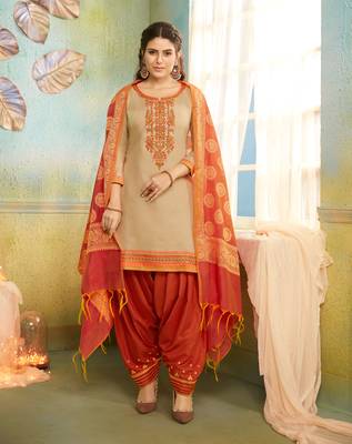 Cream Embroidered Chanderi Silk Salwar 1