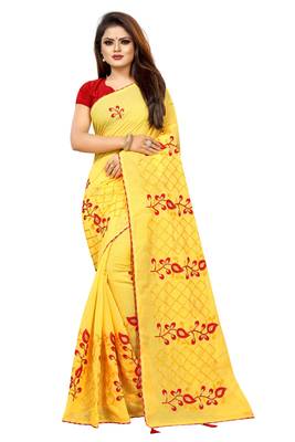 Yellow embroidered chanderi saree with blouse 1