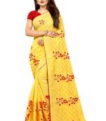 Yellow embroidered chanderi saree with blouse