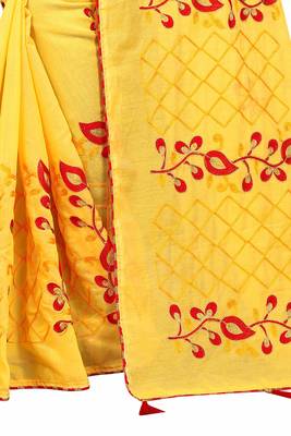 Yellow embroidered chanderi saree with blouse 2