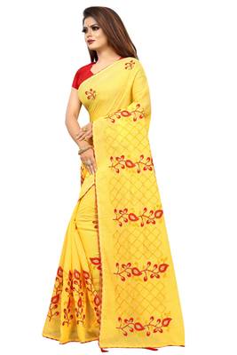 Yellow embroidered chanderi saree with blouse 3
