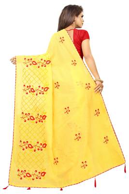 Yellow embroidered chanderi saree with blouse 4