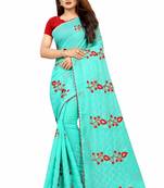 Sea green embroidered chanderi saree with blouse