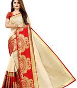Cream woven chanderi saree with blouse