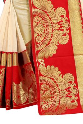 Cream woven chanderi saree with blouse 4