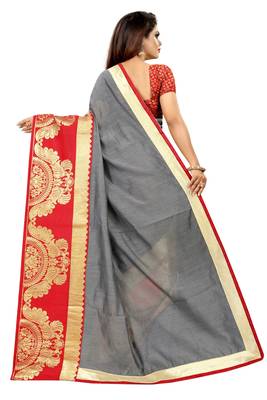 Grey woven chanderi saree with blouse 3