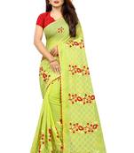 Parrot green embroidered chanderi saree with blouse