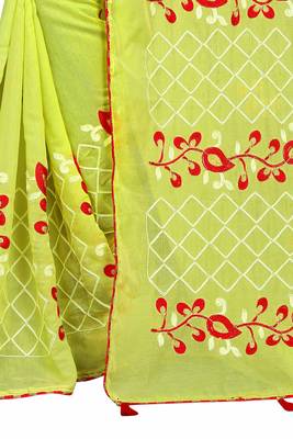 Parrot green embroidered chanderi saree with blouse 2