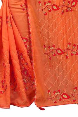Orange embroidered chanderi saree with blouse 2