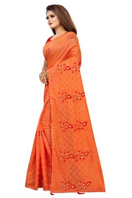 Orange embroidered chanderi saree with blouse 3