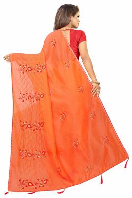 Orange embroidered chanderi saree with blouse 4