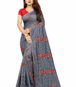 Grey embroidered chanderi saree with blouse