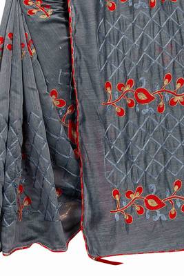 Grey embroidered chanderi saree with blouse 2
