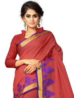 Dark red woven cotton silk saree with blouse 2