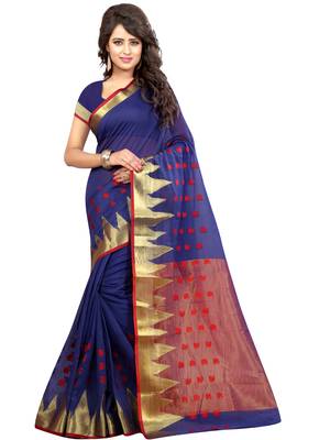 Blue woven cotton saree with blouse 1