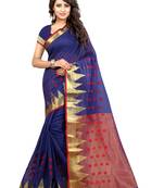 Blue woven cotton saree with blouse