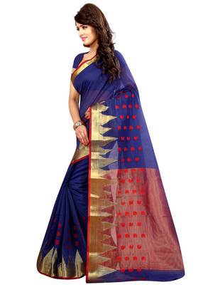 Blue woven cotton saree with blouse 2