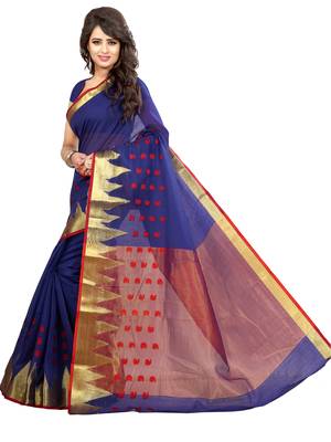 Blue woven cotton saree with blouse 3