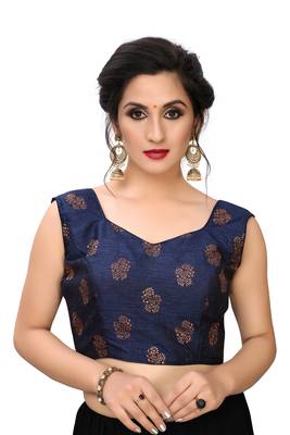Navy Blue Women'S Printed Silk Blouse 1