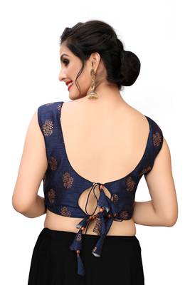 Navy Blue Women'S Printed Silk Blouse 2