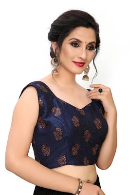 Navy Blue Women'S Printed Silk Blouse 3