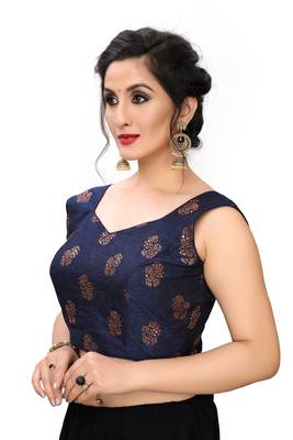 Navy Blue Women'S Printed Silk Blouse 4