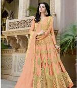 Peach  embroidered net Anarkali
