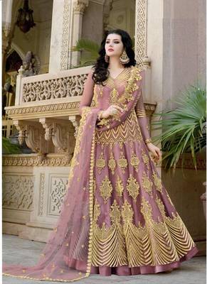 Pink embroidered net salwar 1
