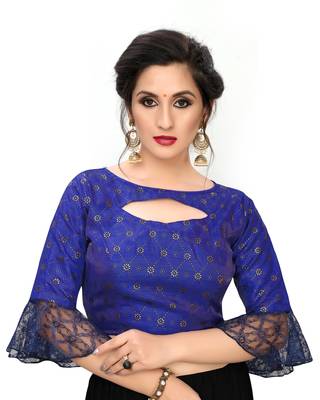 Blue Women'S Printed Silk Blouse 1