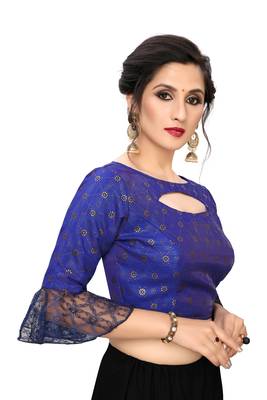Blue Women'S Printed Silk Blouse 3