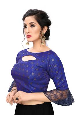 Blue Women'S Printed Silk Blouse 4