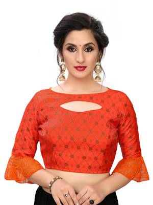 Orange Women'S Printed Silk Blouse 1