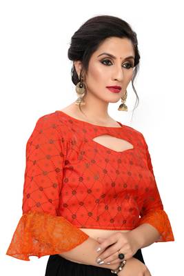 Orange Women'S Printed Silk Blouse 3
